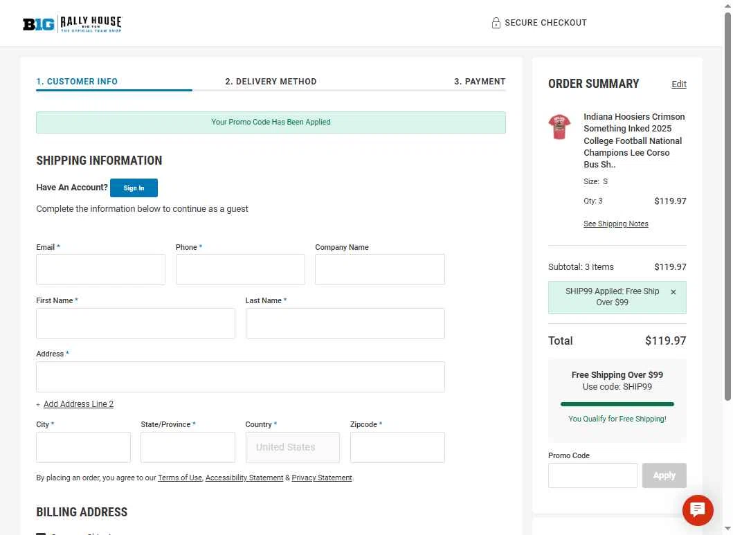 Big Ten Store checkout page showing Big Ten Store coupon code box | Screenshot taken by SimplyCodes community member on Jan 22, 2026