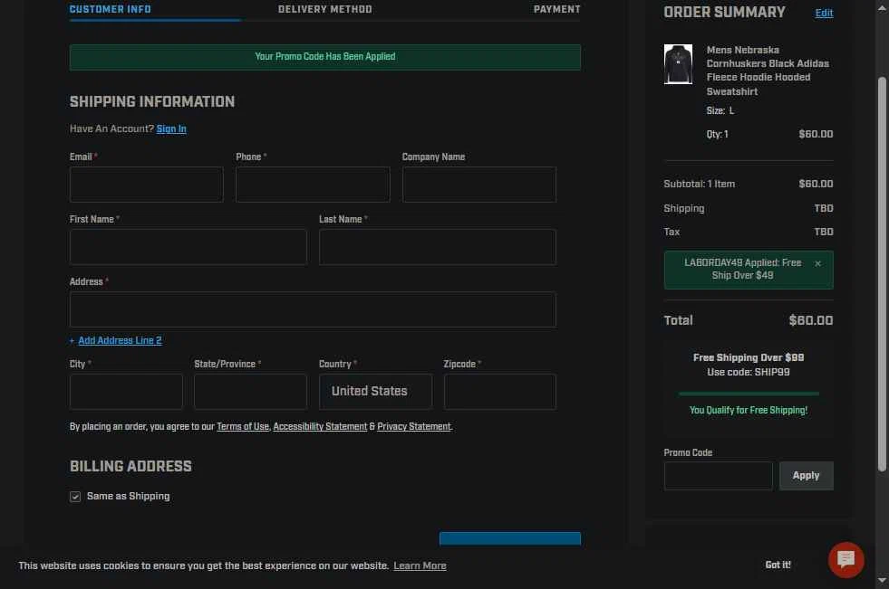 Big Ten Store checkout page showing Big Ten Store coupon code box | Screenshot taken by SimplyCodes community member on Sep 1, 2025