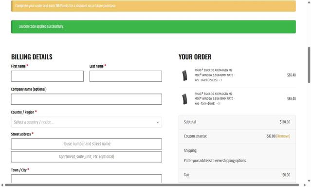 Big Tex Ordnance checkout page showing Big Tex Ordnance coupon code box | Screenshot taken by SimplyCodes community member on Sep 12, 2025