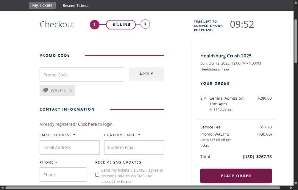 Big Tickets checkout page showing Big Tickets promo code box | Screenshot taken by SimplyCodes community member on Oct 4, 2025