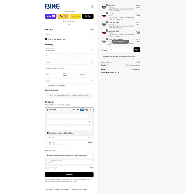 Bike Athletic checkout page showing Bike Athletic discount code box | Screenshot taken by SimplyCodes community member on Aug 27, 2025