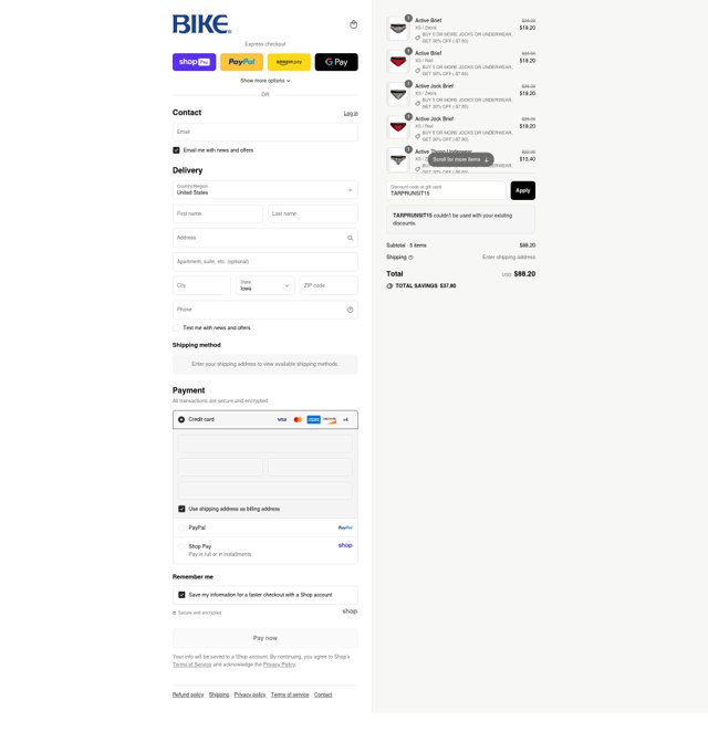 Bike Athletic checkout page showing Bike Athletic discount code box | Screenshot taken by SimplyCodes community member on Aug 27, 2025