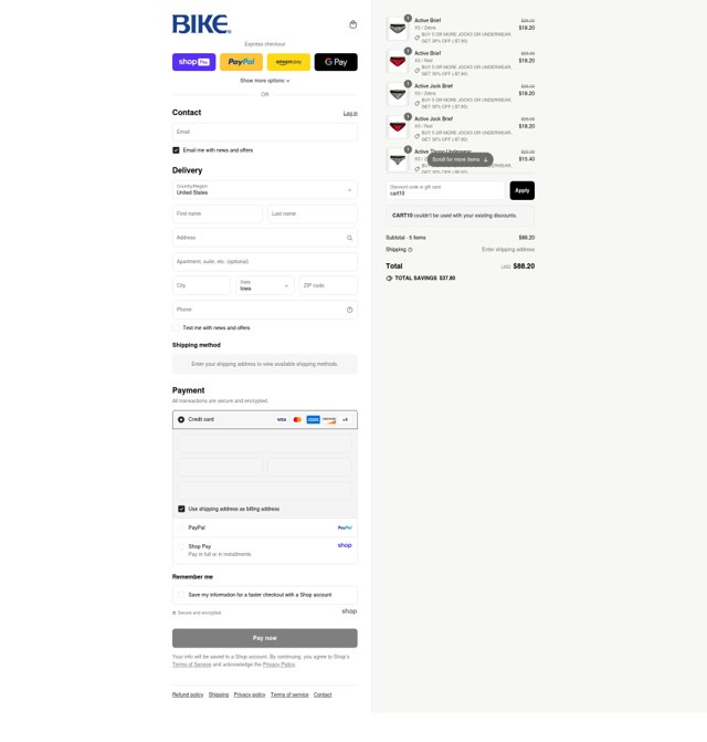 Bike Athletic checkout page showing Bike Athletic discount code box | Screenshot taken by SimplyCodes community member on Aug 27, 2025