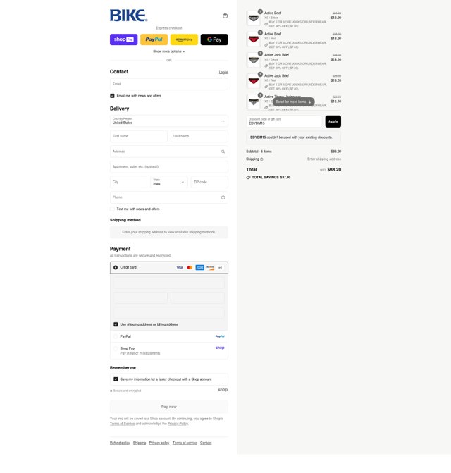 Bike Athletic checkout page showing Bike Athletic discount code box | Screenshot taken by SimplyCodes community member on Aug 27, 2025