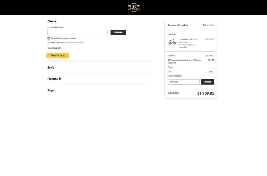 Bike Attack checkout page showing Bike Attack promo code box | Screenshot taken by SimplyCodes community member on Aug 31, 2025