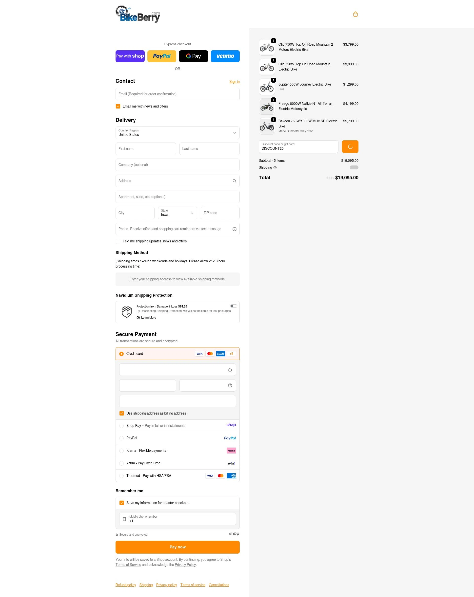 Bikeberry checkout page showing Bikeberry promo code box | Screenshot taken by SimplyCodes community member on Jan 7, 2026