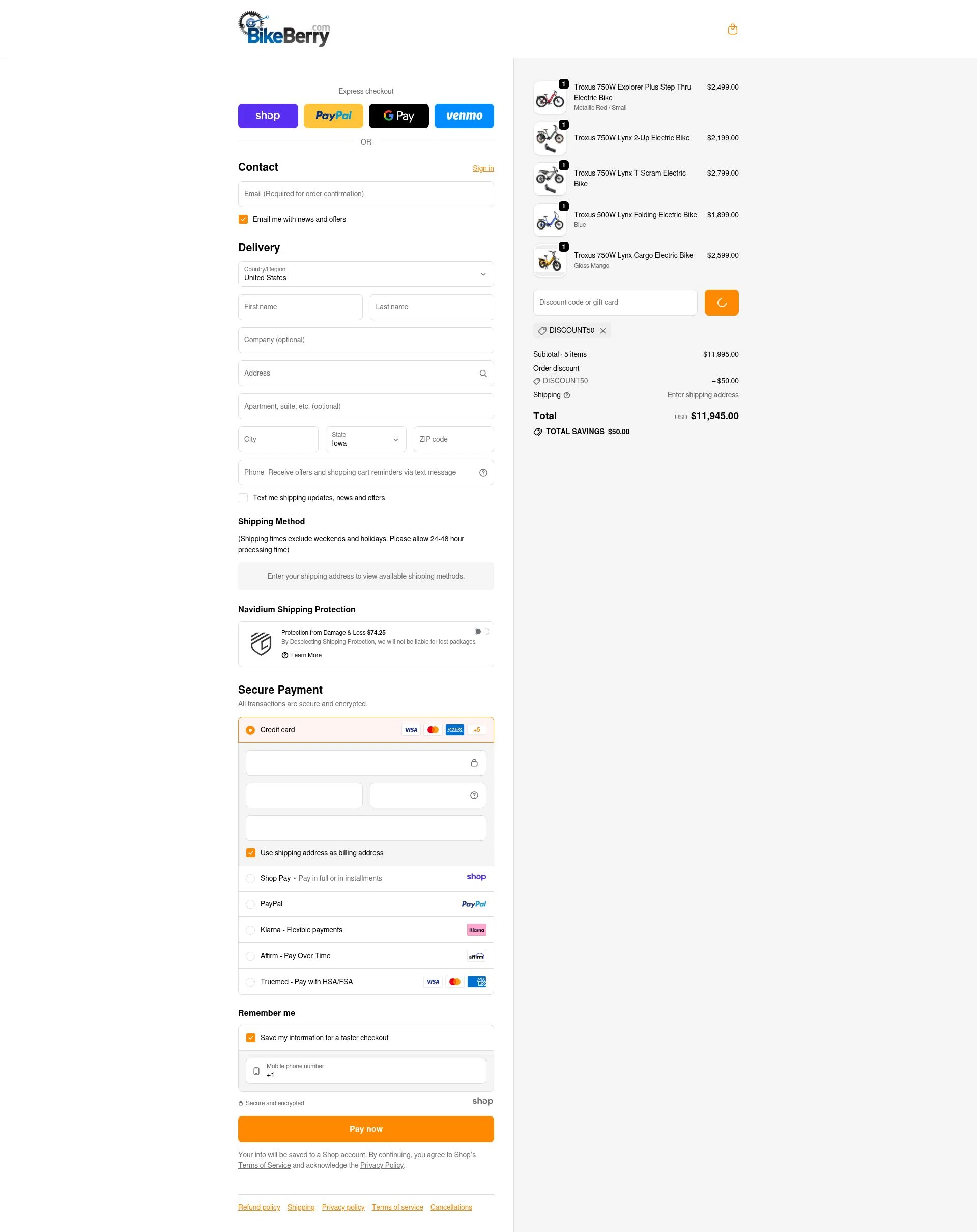 Bikeberry checkout page showing Bikeberry promo code box | Screenshot taken by SimplyCodes community member on Dec 28, 2025