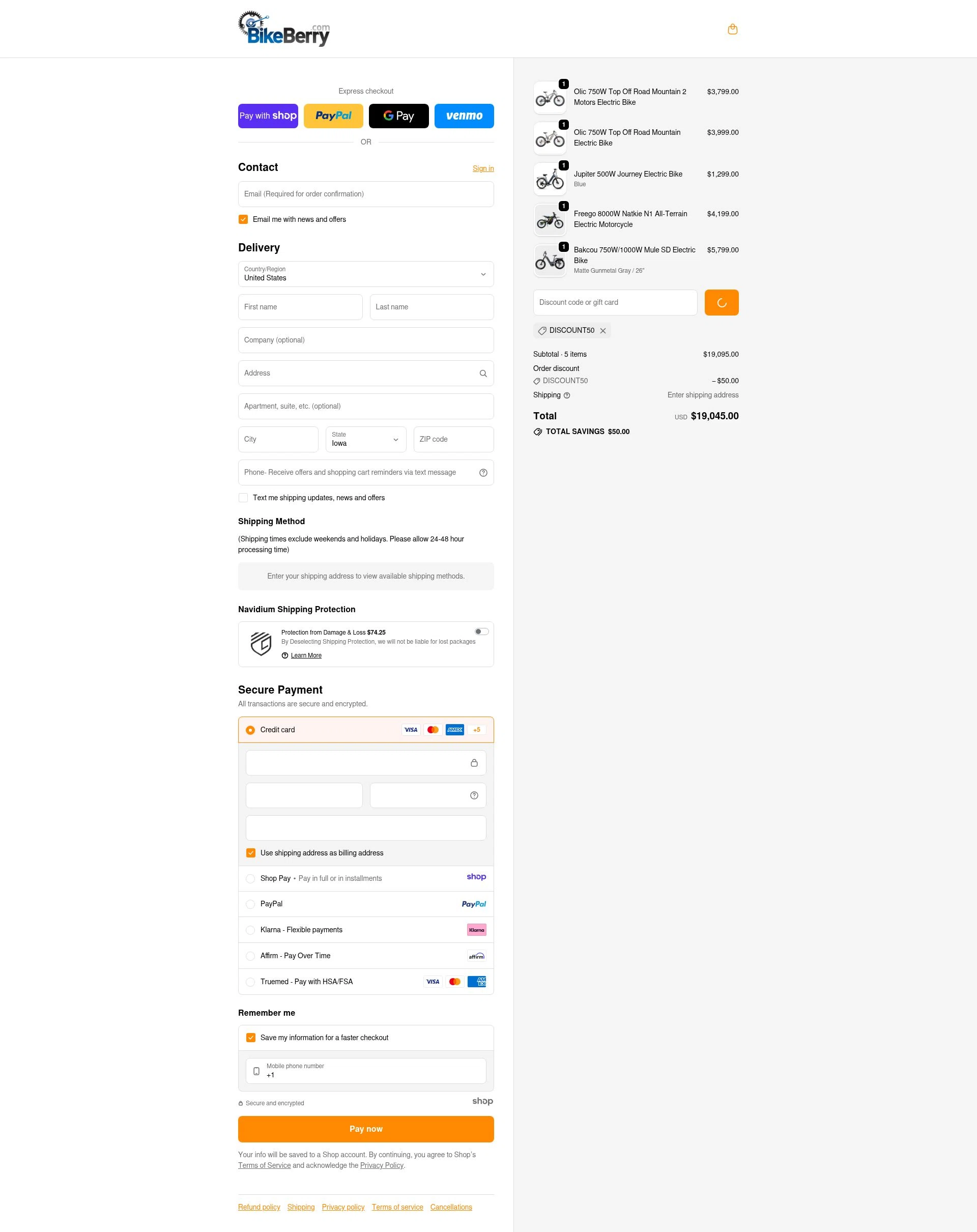 Bikeberry checkout page showing Bikeberry promo code box | Screenshot taken by SimplyCodes community member on Jan 7, 2026