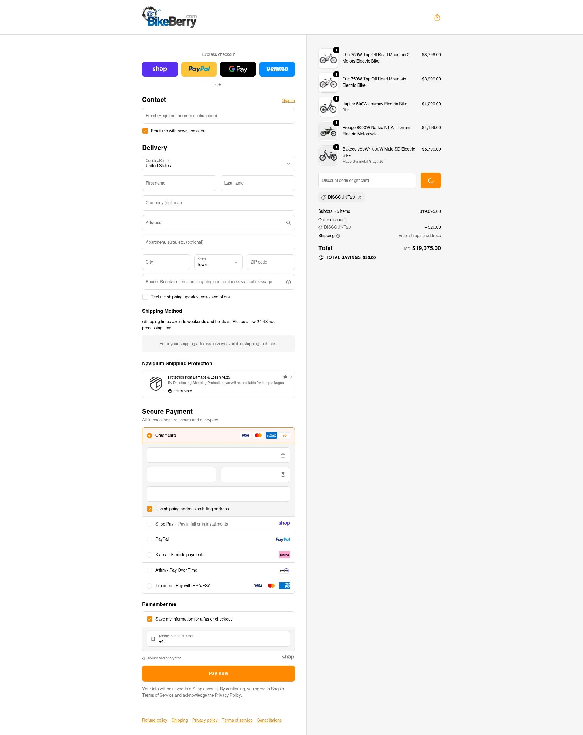 Bikeberry checkout page showing Bikeberry promo code box | Screenshot taken by SimplyCodes community member on Jan 2, 2026