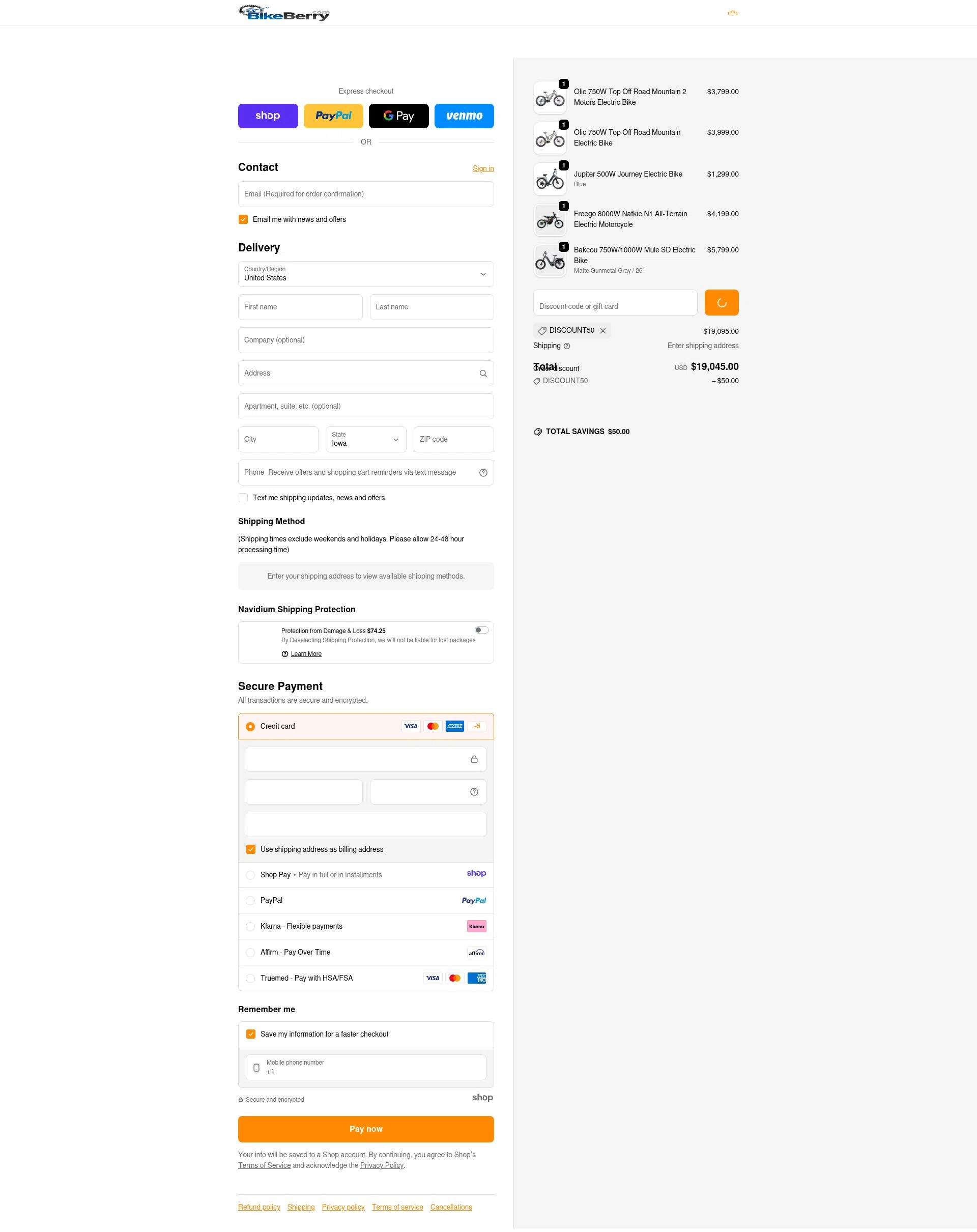 Bikeberry checkout page showing Bikeberry promo code box | Screenshot taken by SimplyCodes community member on Jan 2, 2026