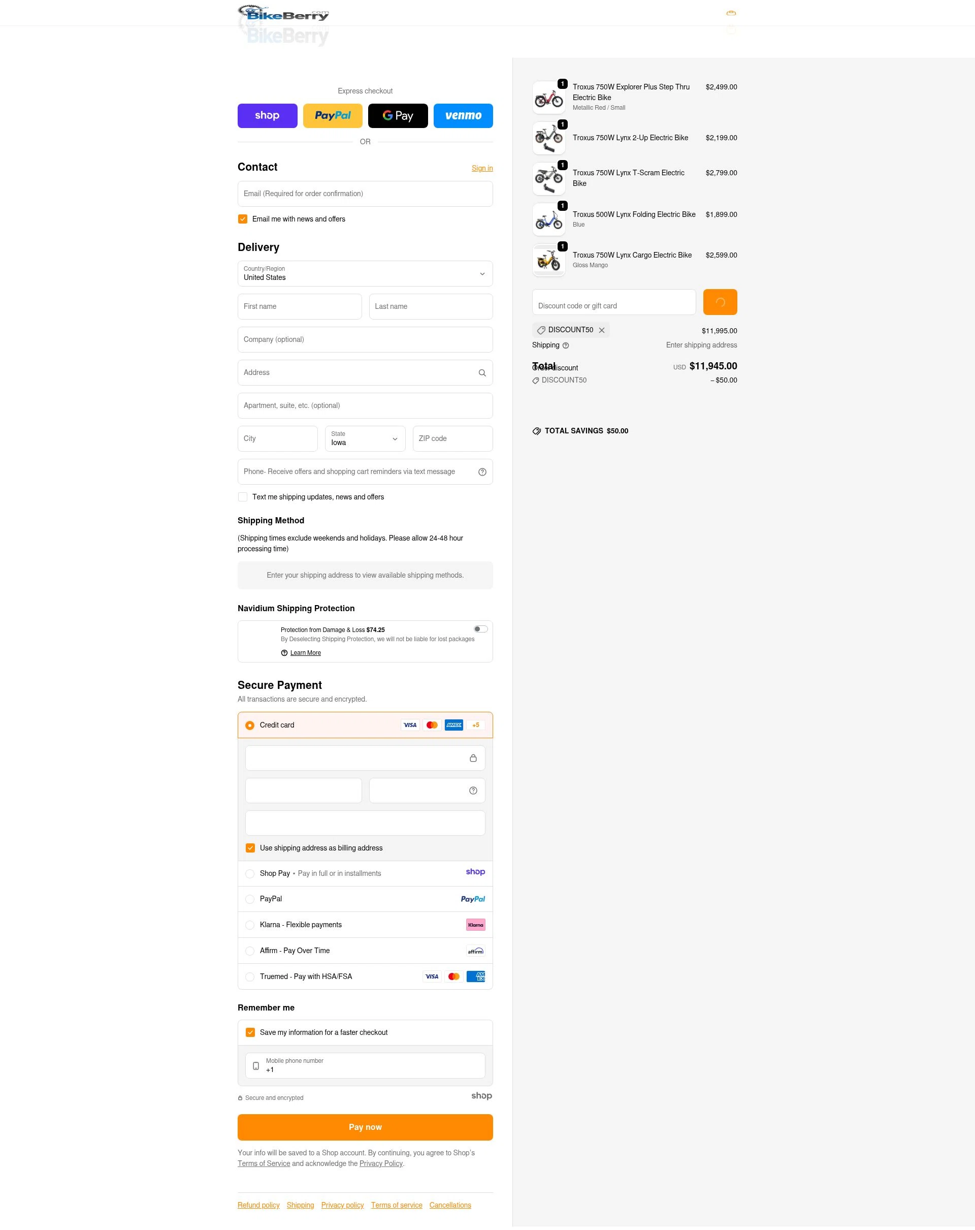 Bikeberry checkout page showing Bikeberry promo code box | Screenshot taken by SimplyCodes community member on Dec 23, 2025