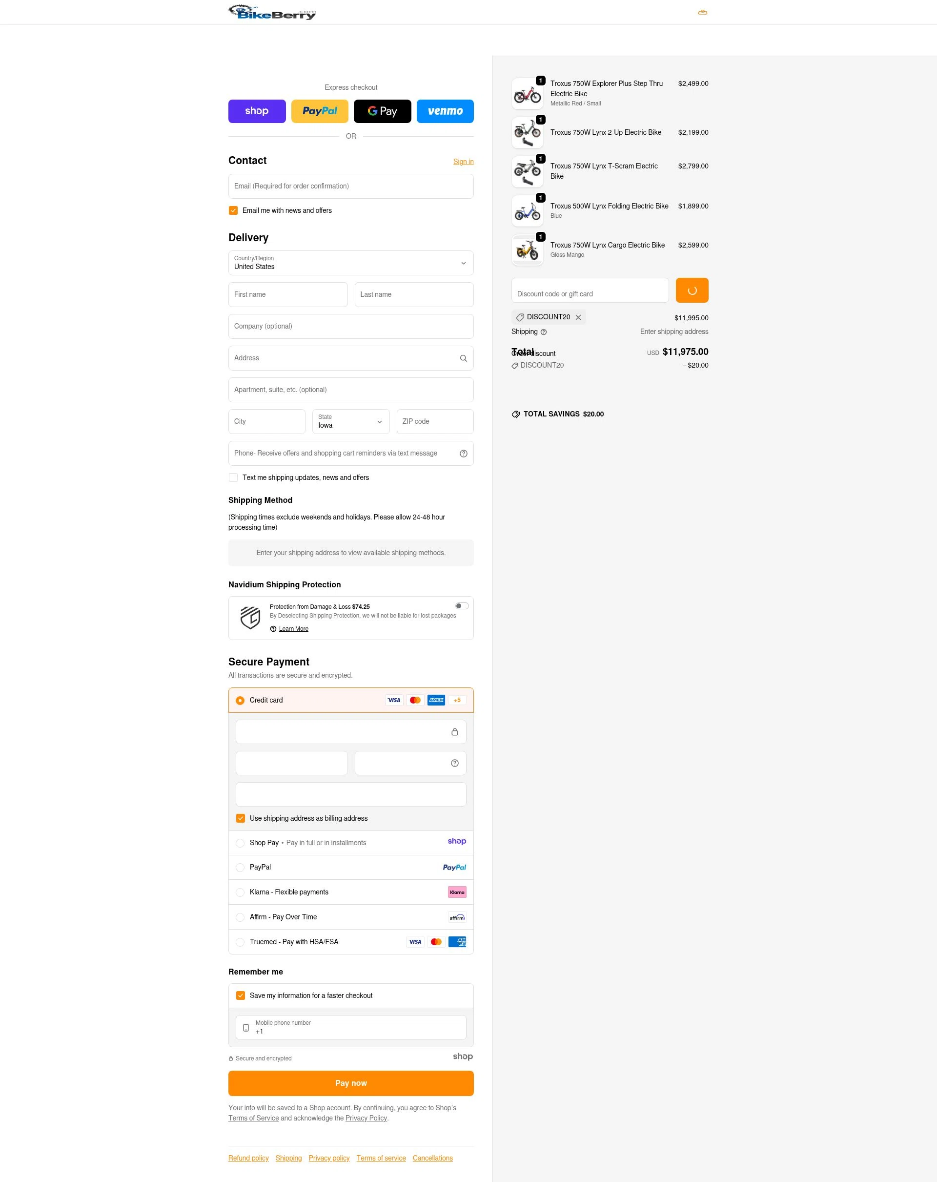 Bikeberry checkout page showing Bikeberry promo code box | Screenshot taken by SimplyCodes community member on Dec 28, 2025