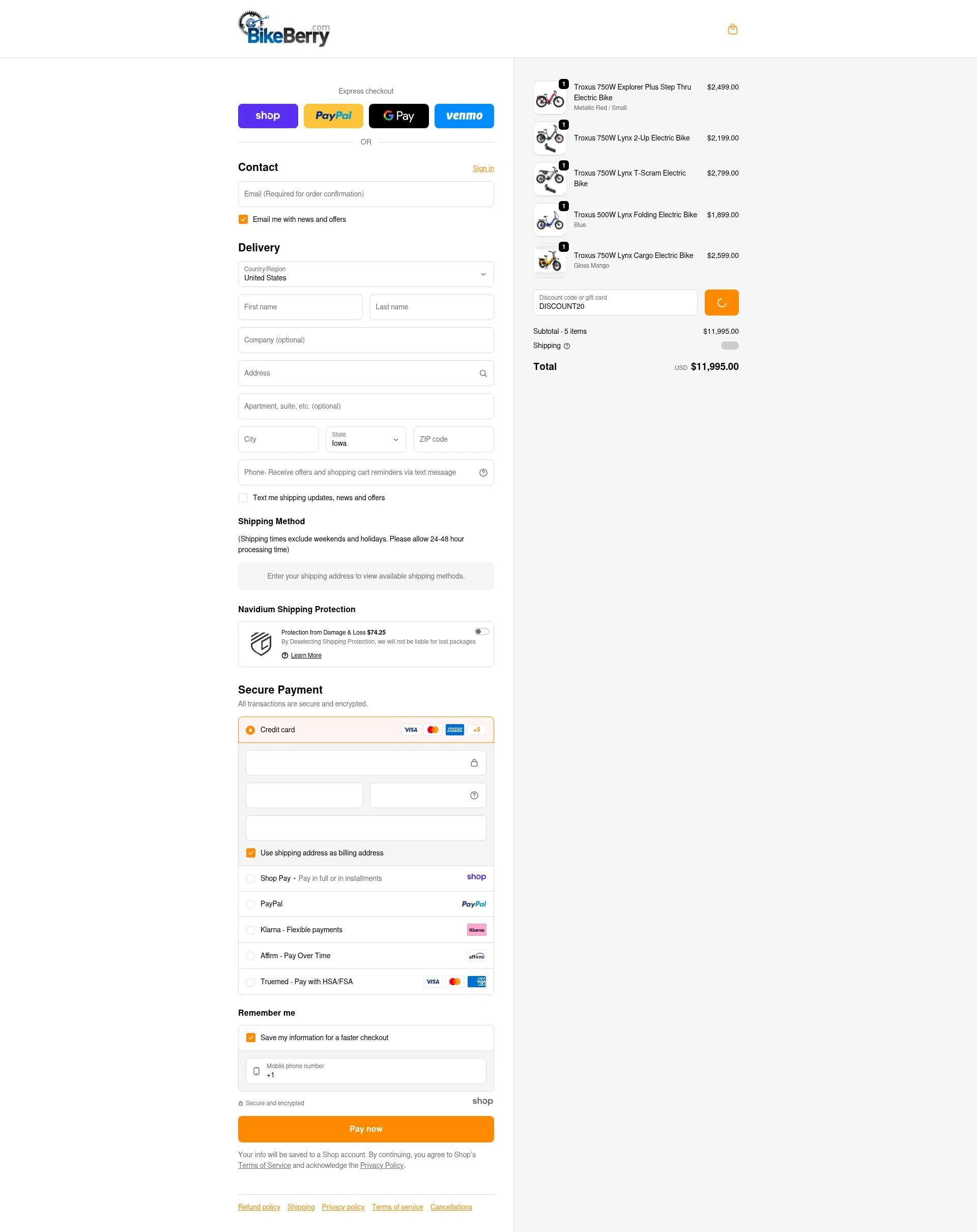 Bikeberry checkout page showing Bikeberry promo code box | Screenshot taken by SimplyCodes community member on Dec 23, 2025