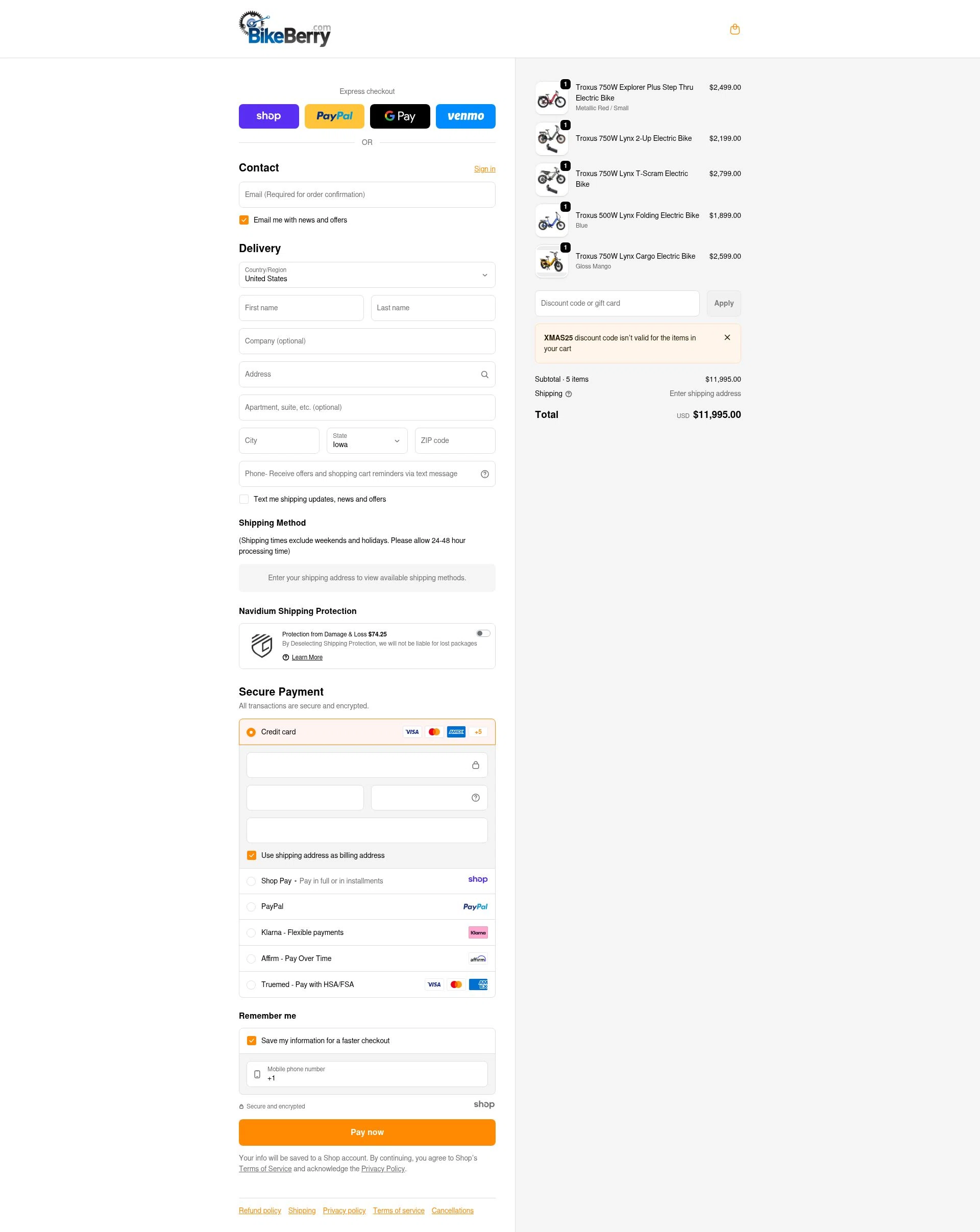 Bikeberry checkout page showing Bikeberry promo code box | Screenshot taken by SimplyCodes community member on Dec 23, 2025