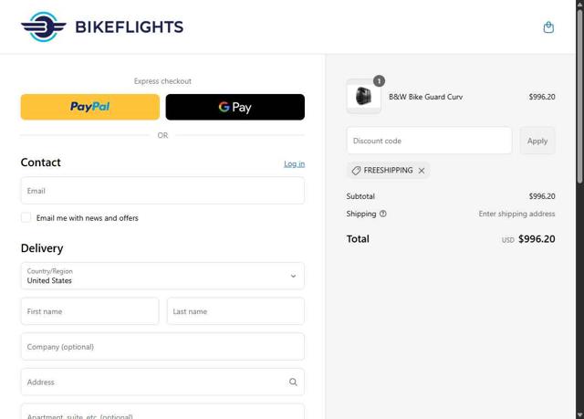 BikeFlights checkout page showing BikeFlights promo code box | Screenshot taken by SimplyCodes community member on Apr 25, 2025
