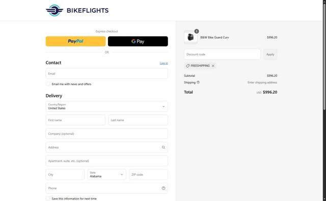 BikeFlights checkout page showing BikeFlights promo code box | Screenshot taken by SimplyCodes community member on May 22, 2025