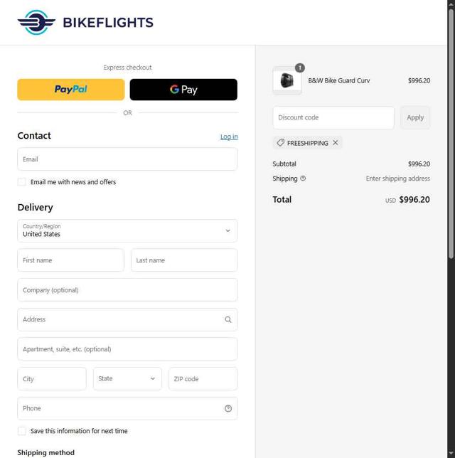 BikeFlights checkout page showing BikeFlights promo code box | Screenshot taken by SimplyCodes community member on Apr 25, 2025