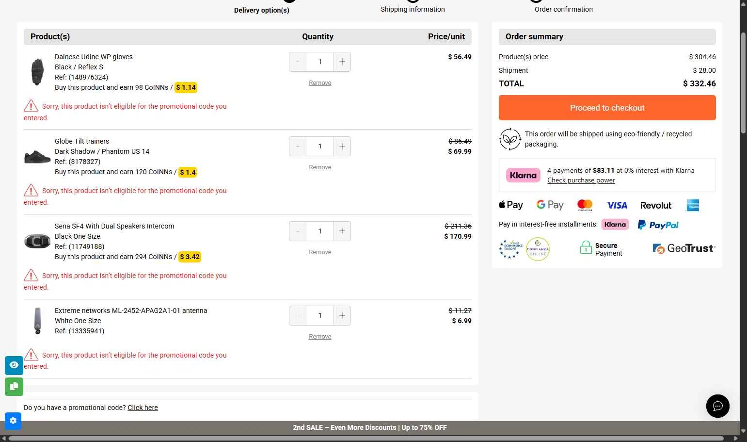 Bikeinn checkout page showing Bikeinn promo code box | Screenshot taken by SimplyCodes community member on Jan 17, 2026