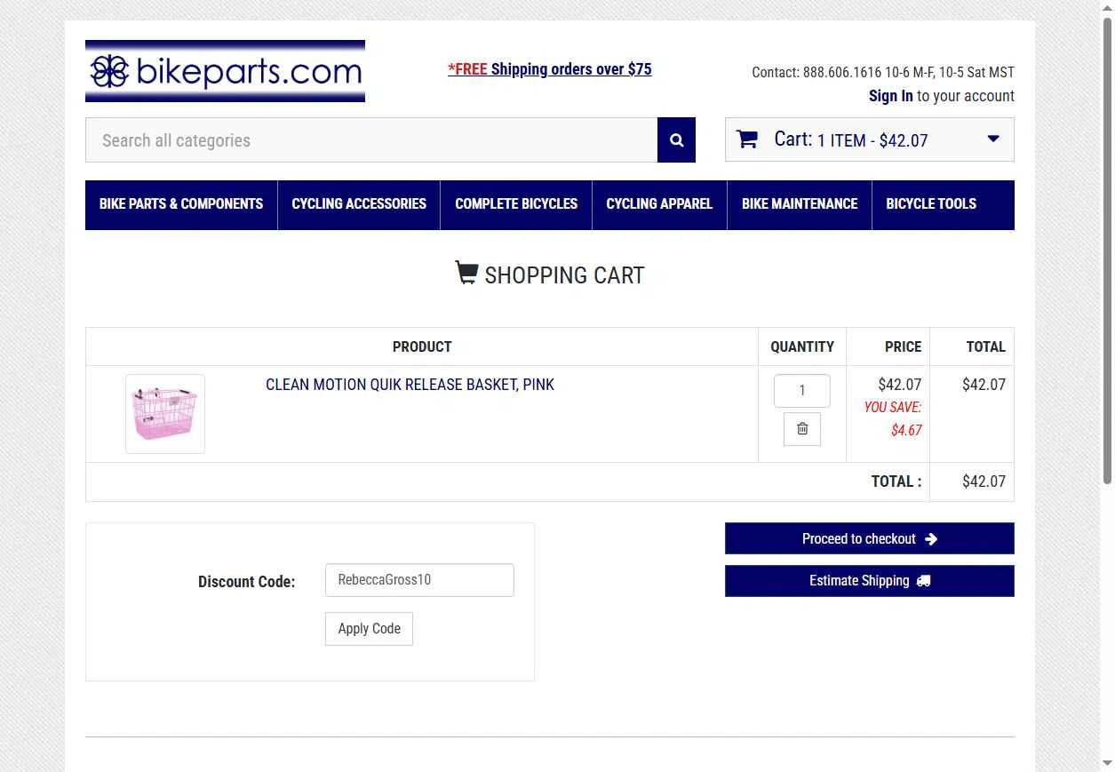 Bikeparts.com checkout page showing Bikeparts.com promo code box | Screenshot taken by SimplyCodes community member on Jun 7, 2025