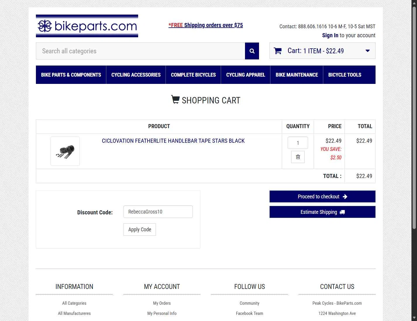 Bikeparts.com checkout page showing Bikeparts.com promo code box | Screenshot taken by SimplyCodes community member on Nov 13, 2025