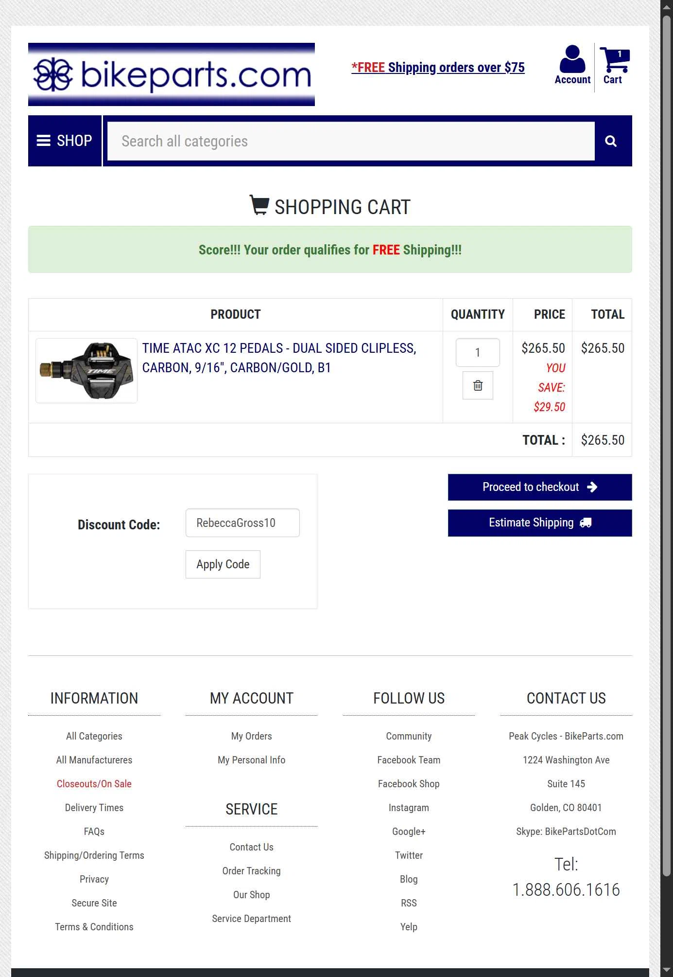Bikeparts.com checkout page showing Bikeparts.com promo code box | Screenshot taken by SimplyCodes community member on Aug 20, 2025