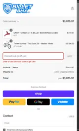 Billet BMX coupon verification screenshot