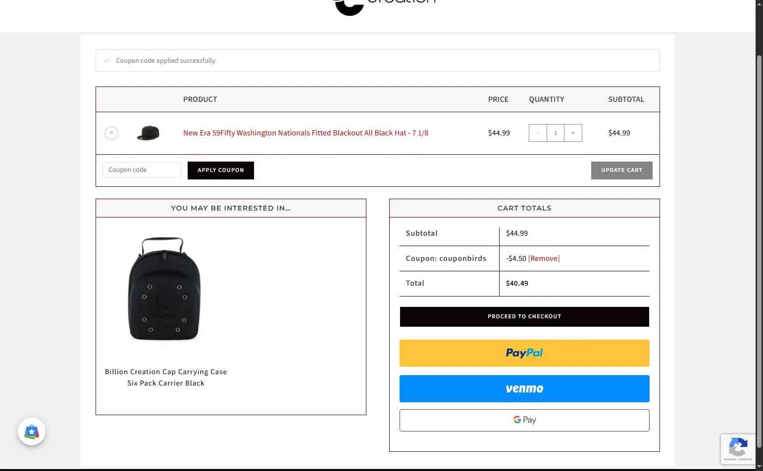 Billion Creation checkout page showing Billion Creation promo code box | Screenshot taken by SimplyCodes community member on Jan 14, 2026