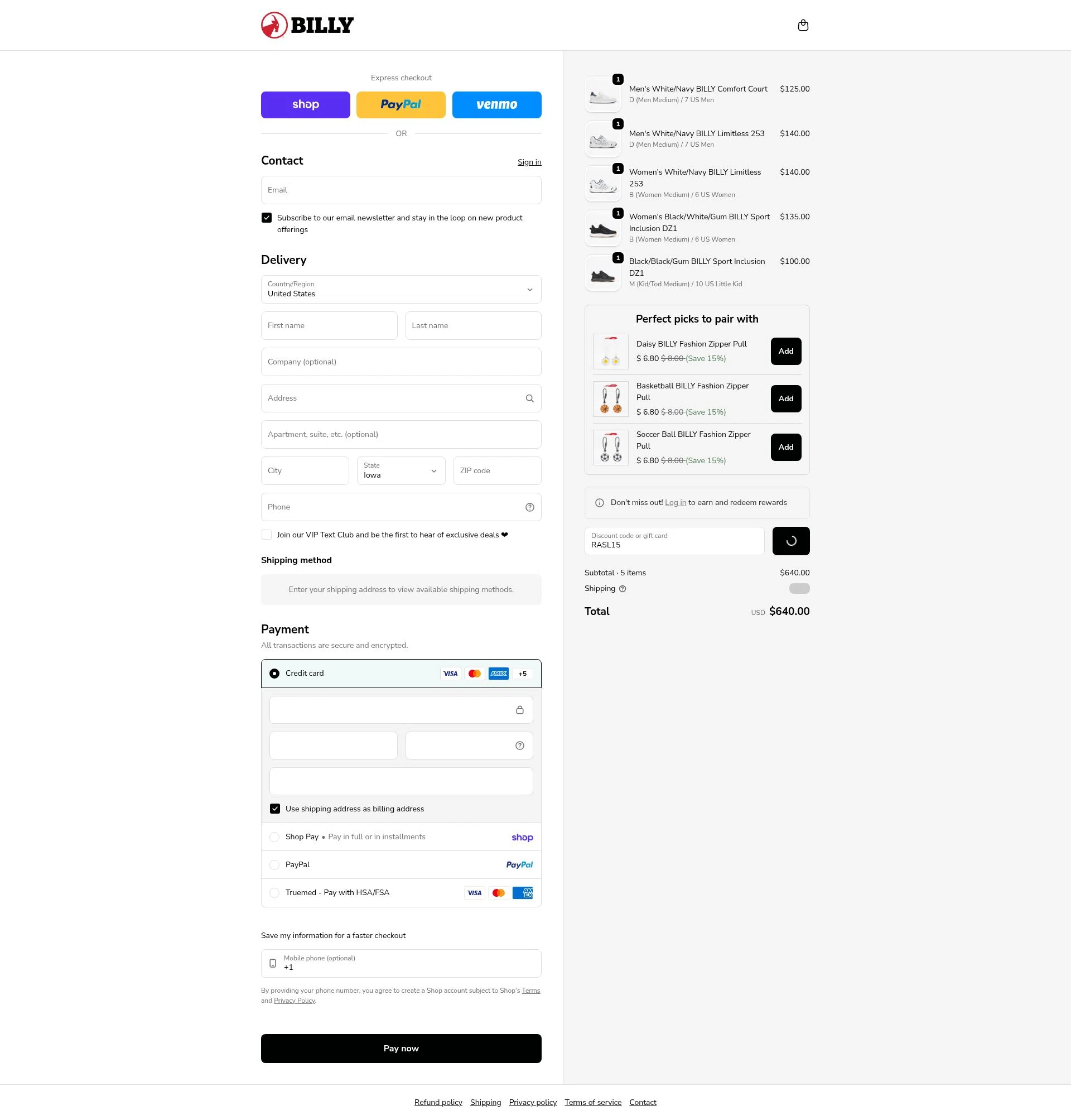 BILLY Footwear checkout page showing BILLY Footwear discount code box | Screenshot taken by SimplyCodes community member on Feb 18, 2026