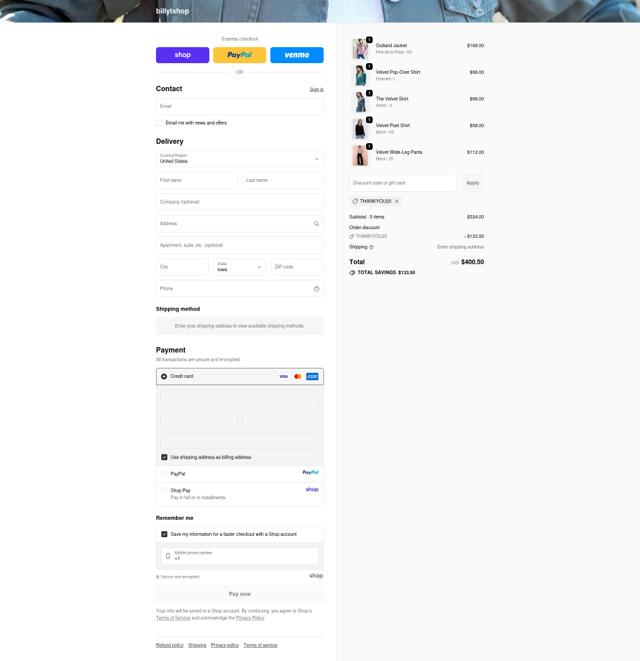 Billy T checkout page showing Billy T promo code box | Screenshot taken by SimplyCodes community member on Sep 20, 2025