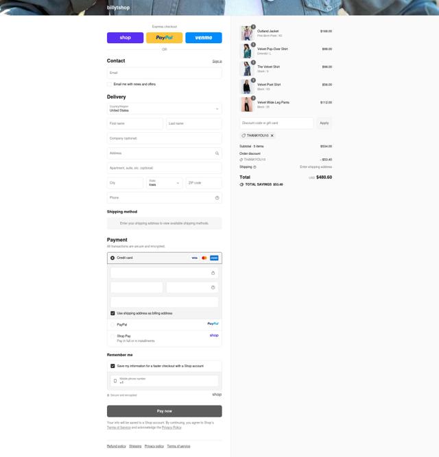 Billy T checkout page showing Billy T promo code box | Screenshot taken by SimplyCodes community member on Sep 16, 2025
