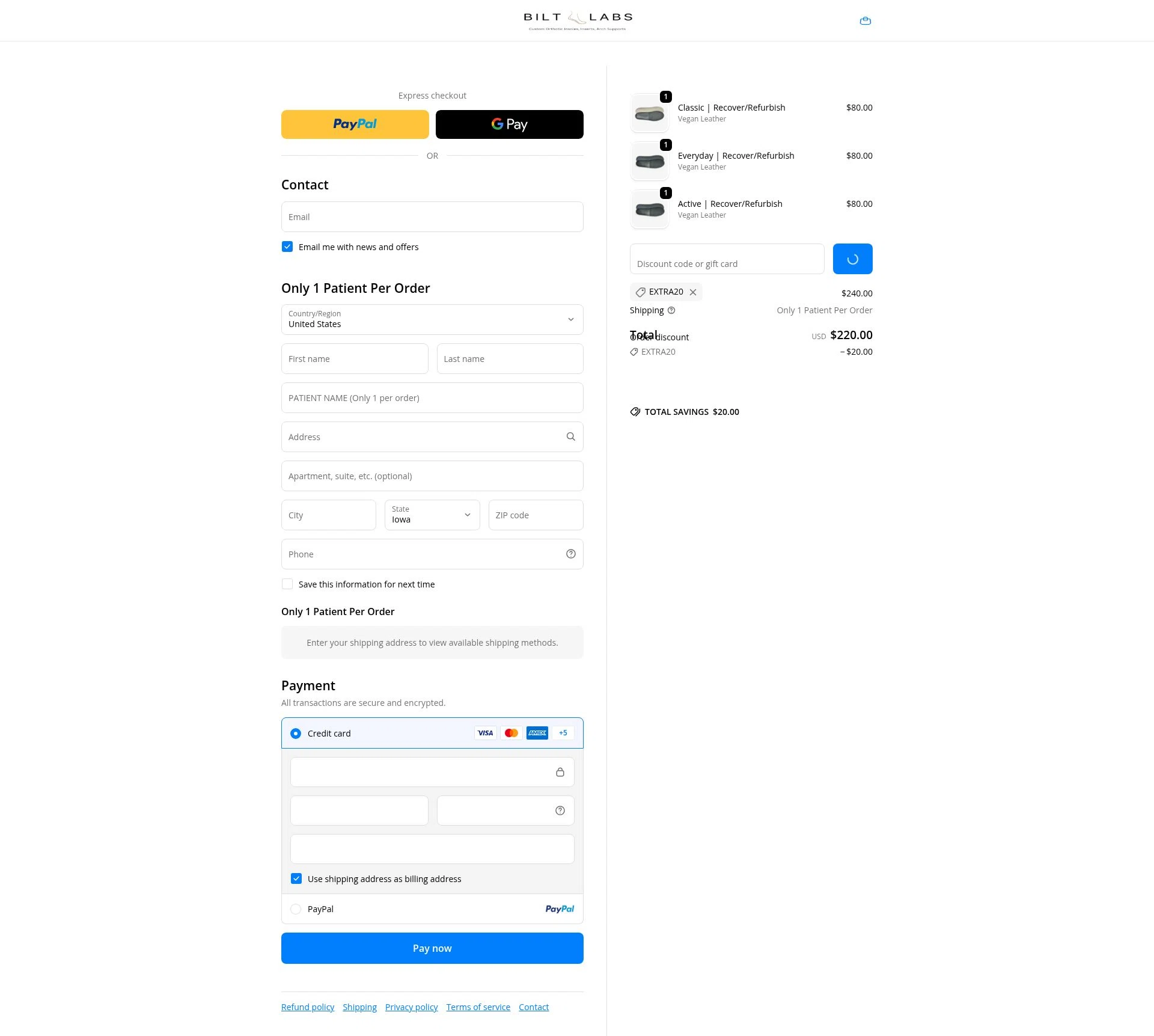Bilt Labs checkout page showing Bilt Labs discount code box | Screenshot taken by SimplyCodes community member on Dec 16, 2025