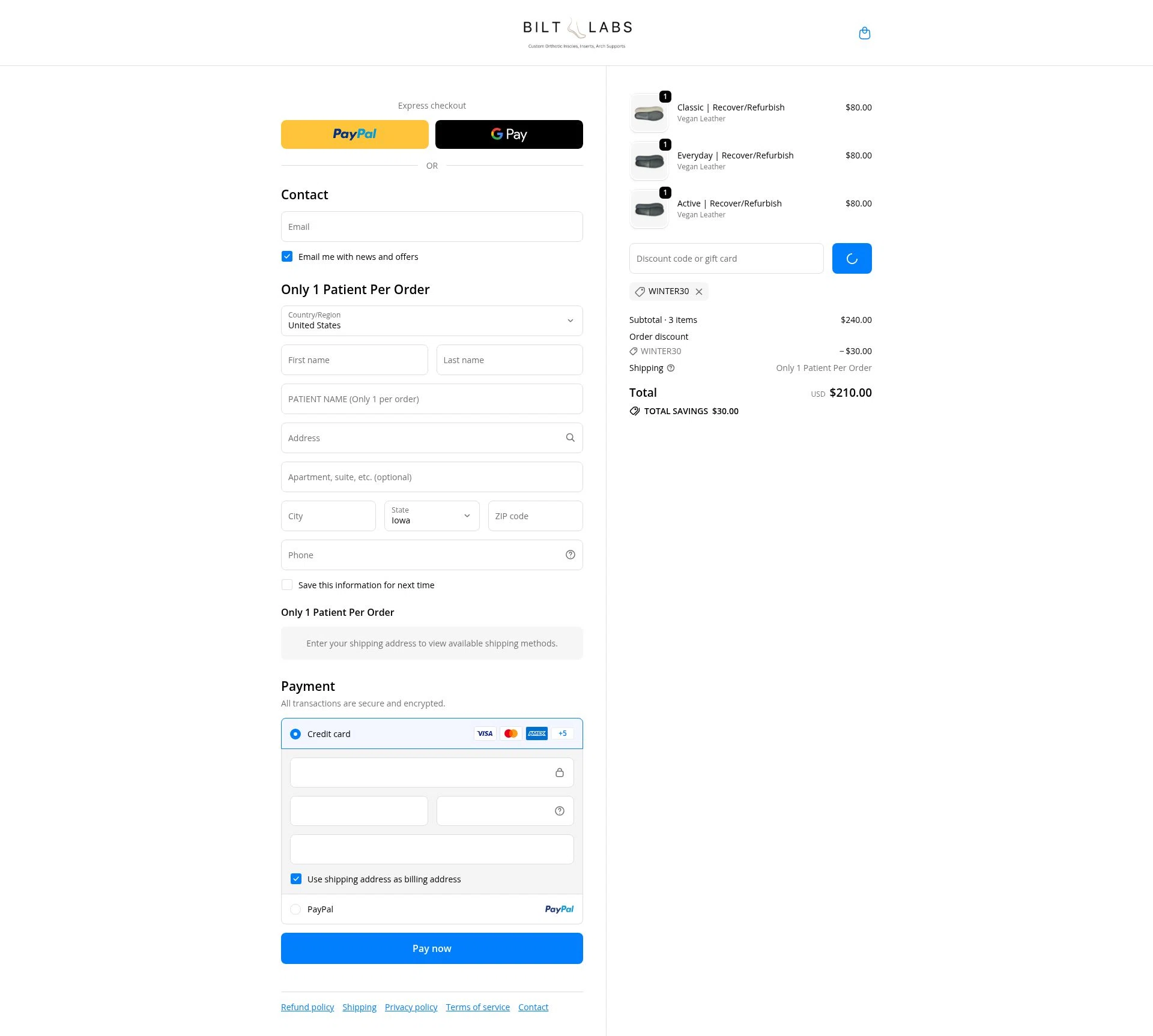 Bilt Labs checkout page showing Bilt Labs discount code box | Screenshot taken by SimplyCodes community member on Dec 28, 2025