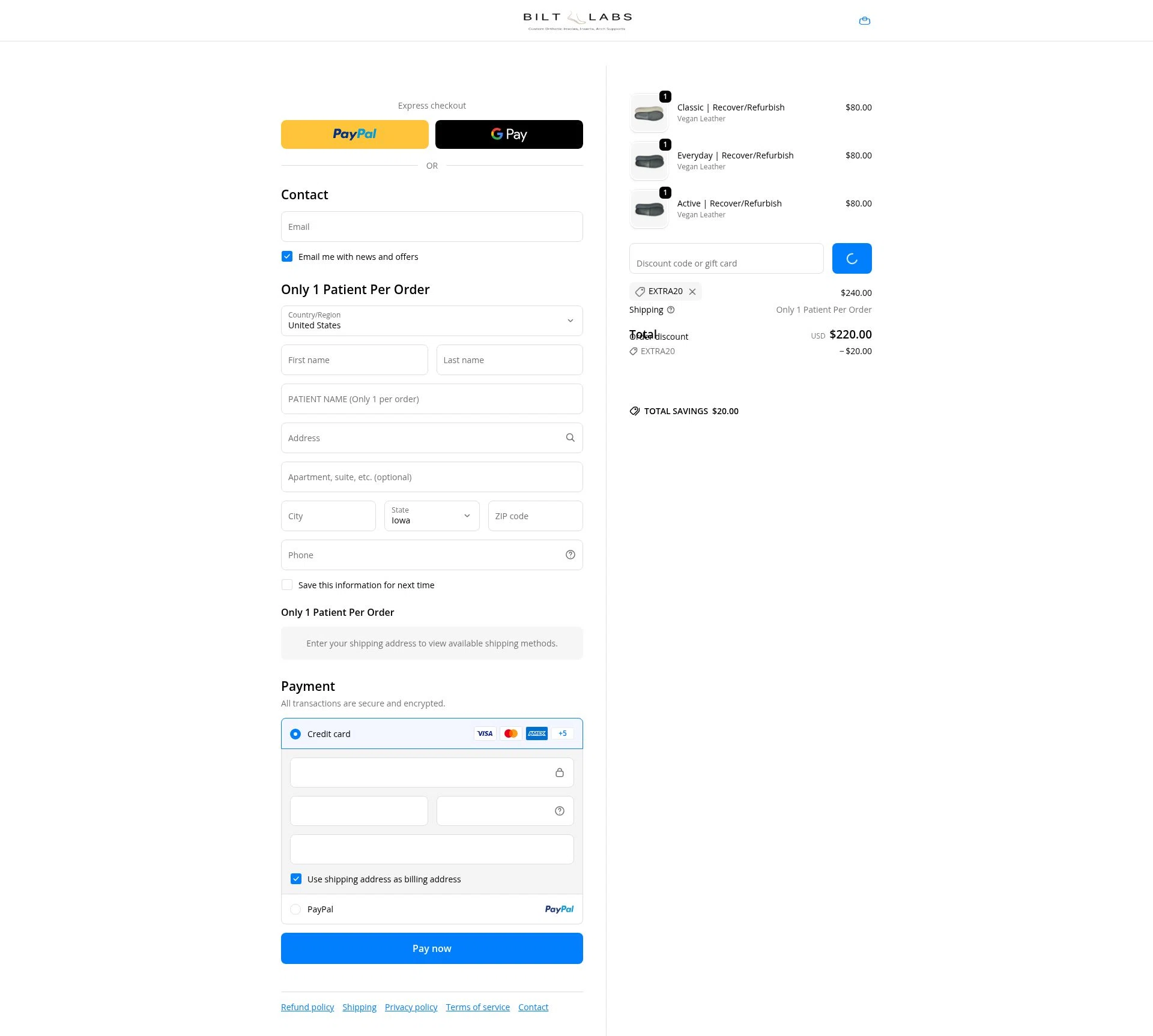 Bilt Labs checkout page showing Bilt Labs discount code box | Screenshot taken by SimplyCodes community member on Dec 28, 2025