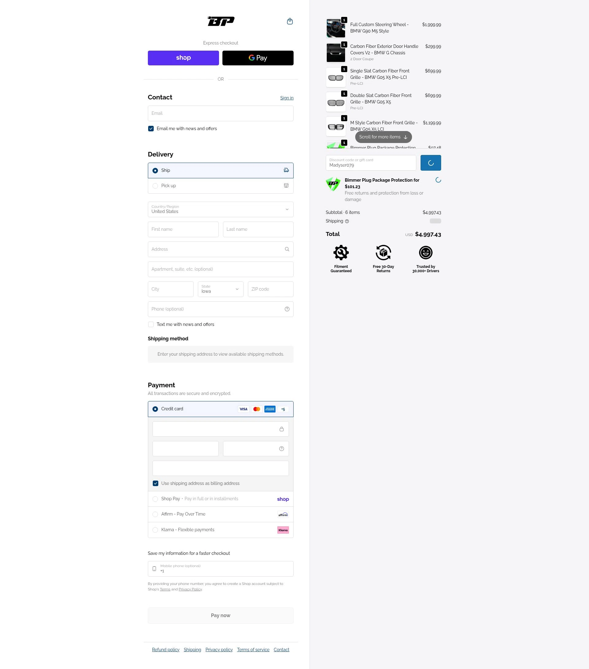 Bimmer Plug checkout page showing Bimmer Plug discount code box | Screenshot taken by SimplyCodes community member on Feb 10, 2026