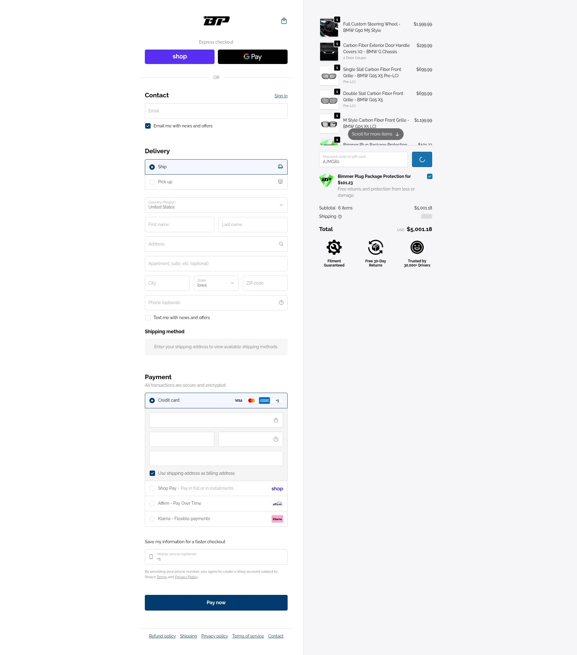 Bimmer Plug checkout page showing Bimmer Plug discount code box | Screenshot taken by SimplyCodes community member on Feb 10, 2026