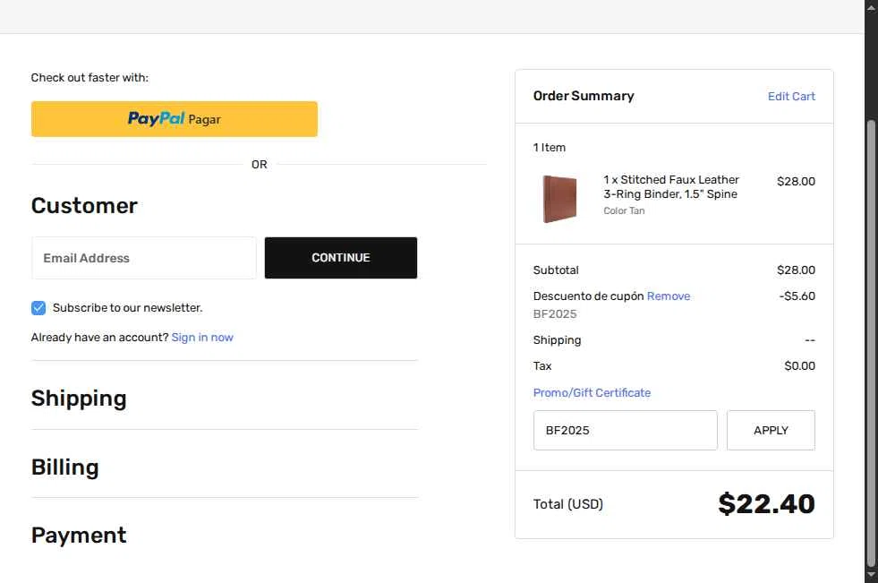 Bindertek checkout page showing Bindertek promo code box | Screenshot taken by SimplyCodes community member on Nov 24, 2025