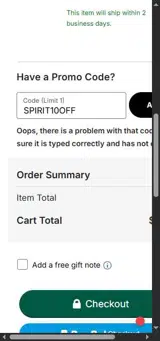 SPIRIT10OFF coupon verification screenshot