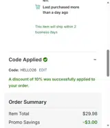 HELLO26 coupon verification screenshot