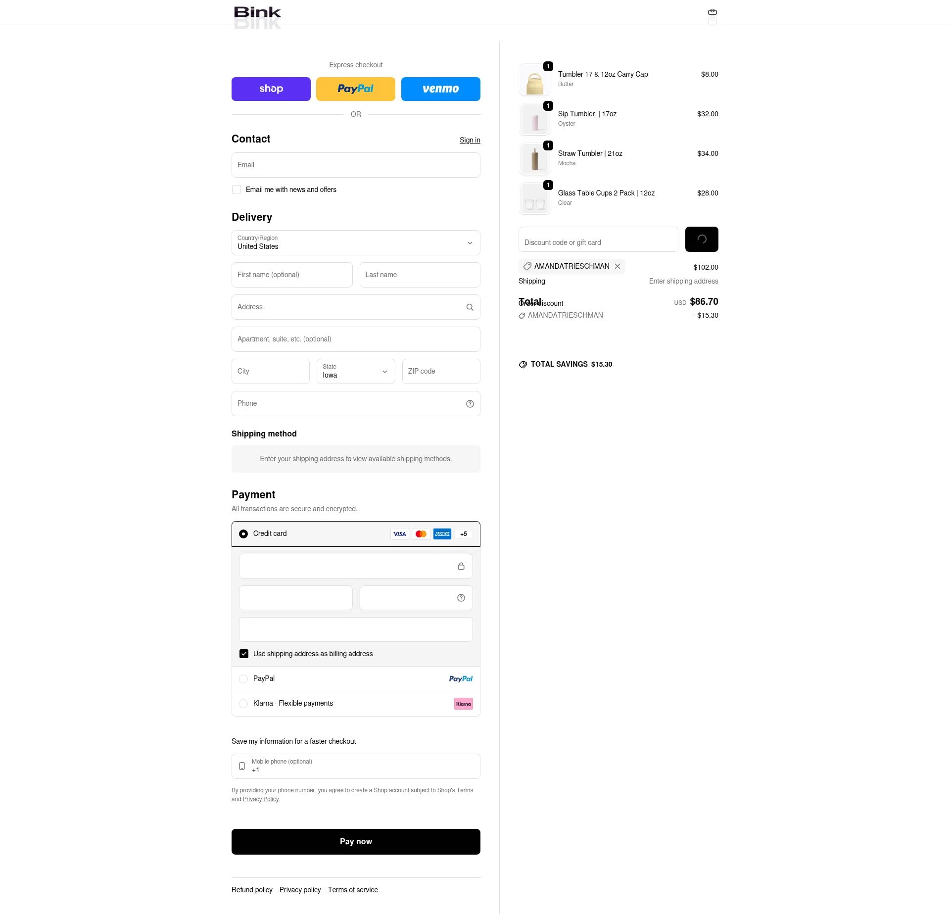 Bink checkout page showing Bink discount code box | Screenshot taken by SimplyCodes community member on Feb 3, 2026