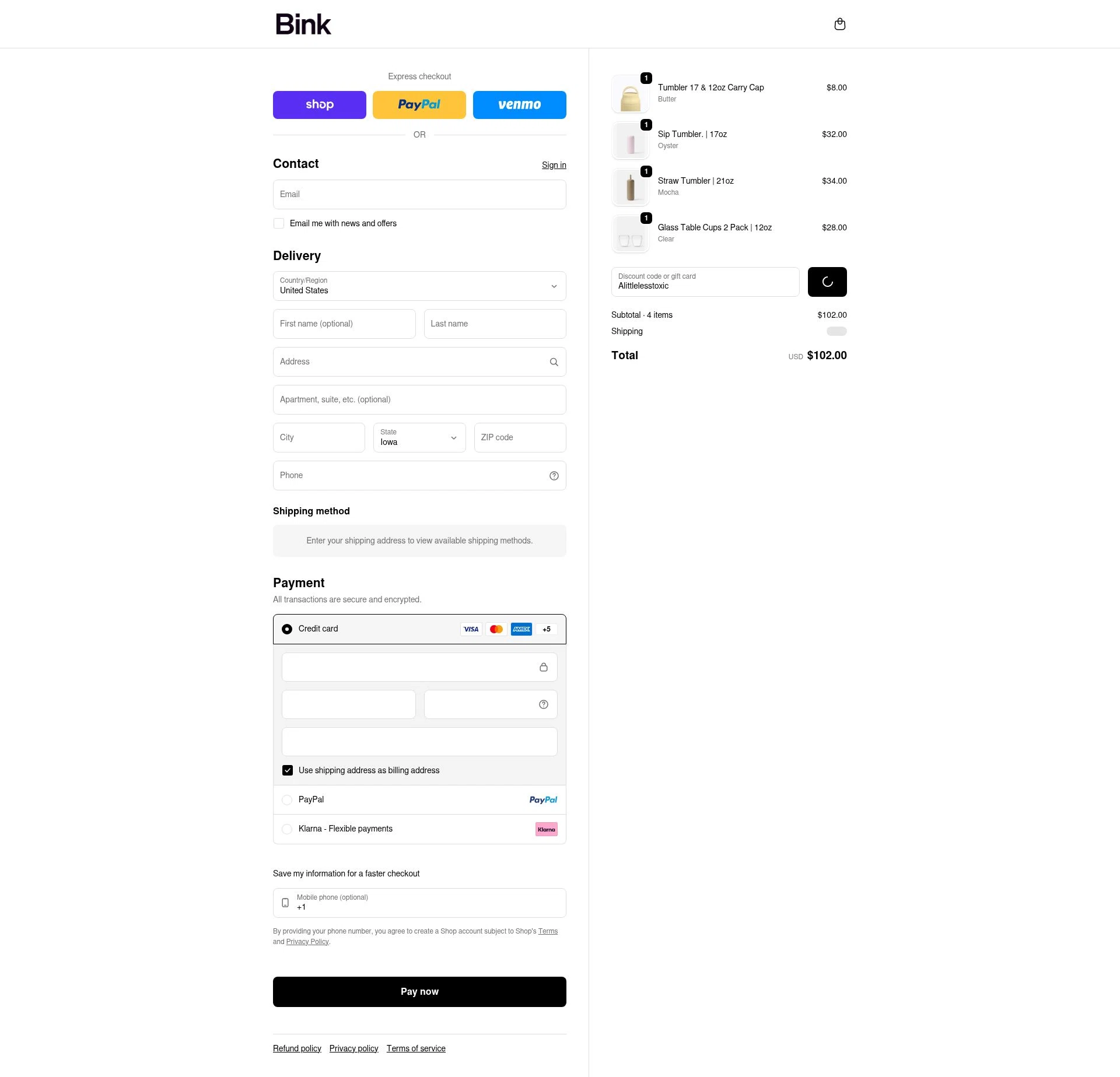Bink checkout page showing Bink discount code box | Screenshot taken by SimplyCodes community member on Feb 3, 2026