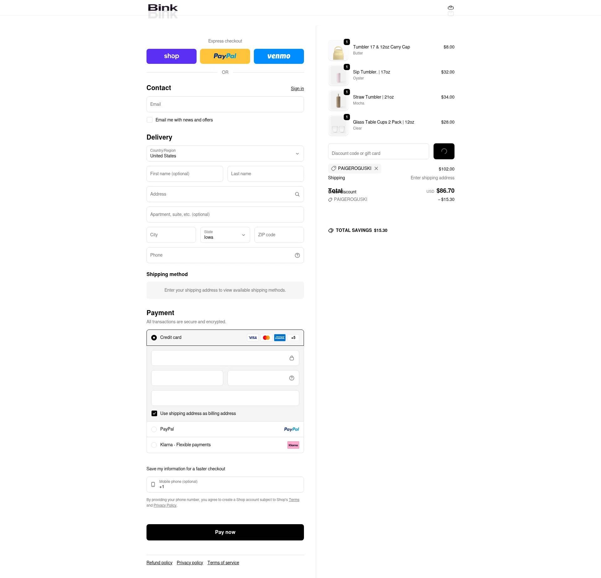 Bink checkout page showing Bink discount code box | Screenshot taken by SimplyCodes community member on Feb 3, 2026