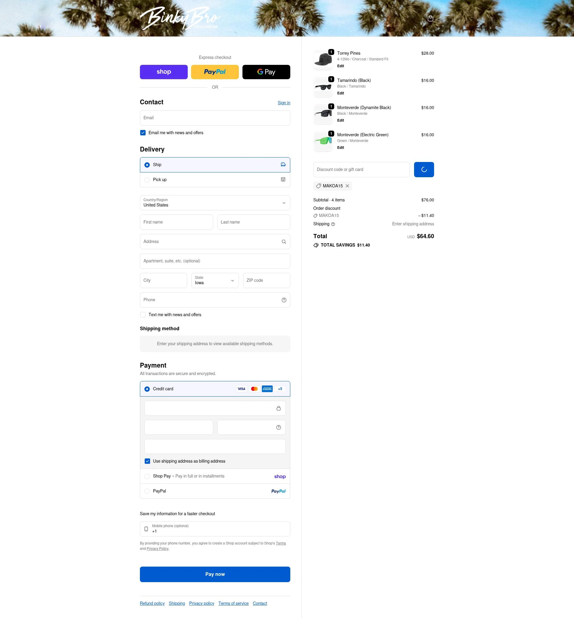 Binky Bro checkout page showing Binky Bro discount code box | Screenshot taken by SimplyCodes community member on Feb 14, 2026