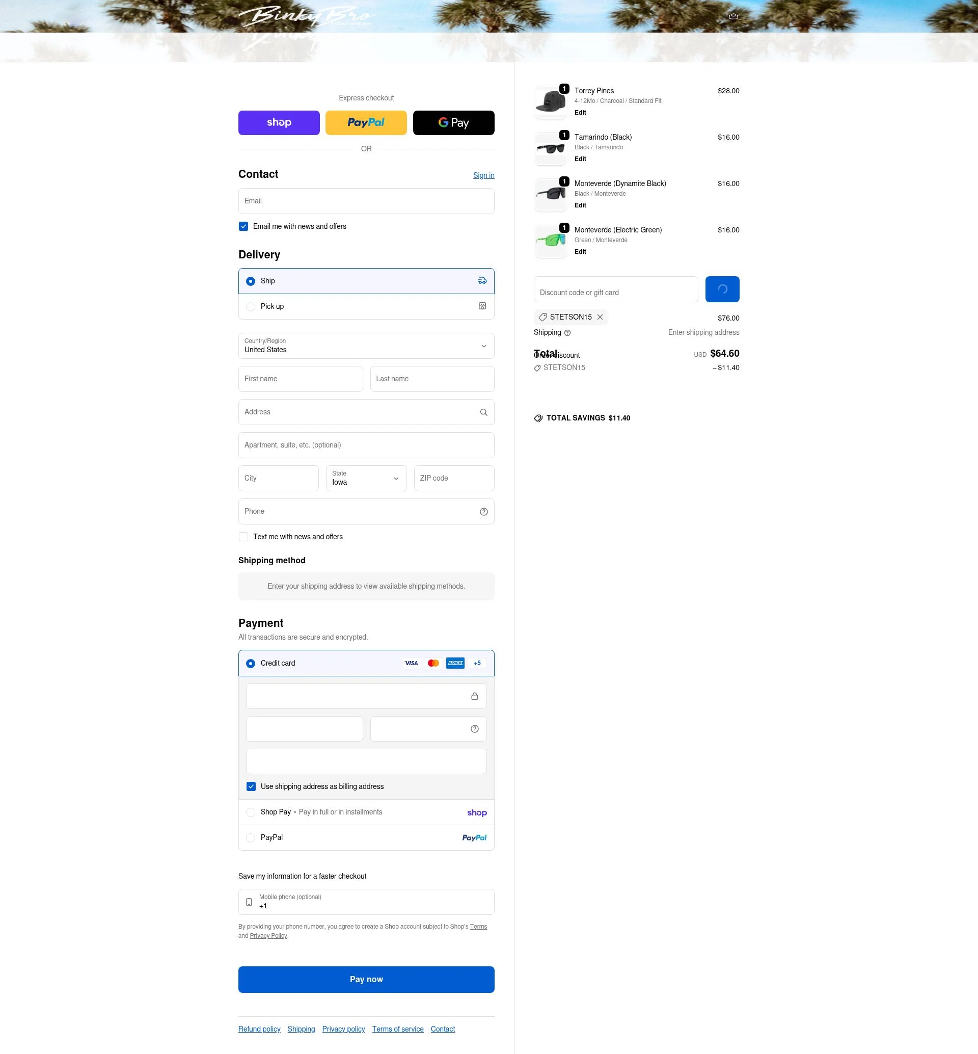 Binky Bro checkout page showing Binky Bro discount code box | Screenshot taken by SimplyCodes community member on Feb 9, 2026