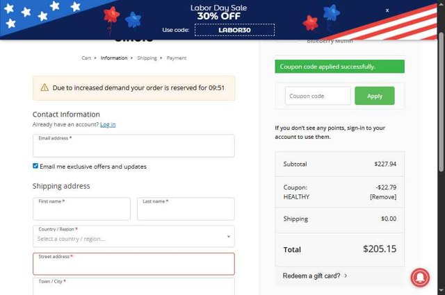 Binoid checkout page showing Binoid discount code box | Screenshot taken by SimplyCodes community member on Sep 3, 2025