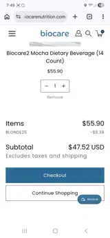 BLONDE25 coupon verification screenshot