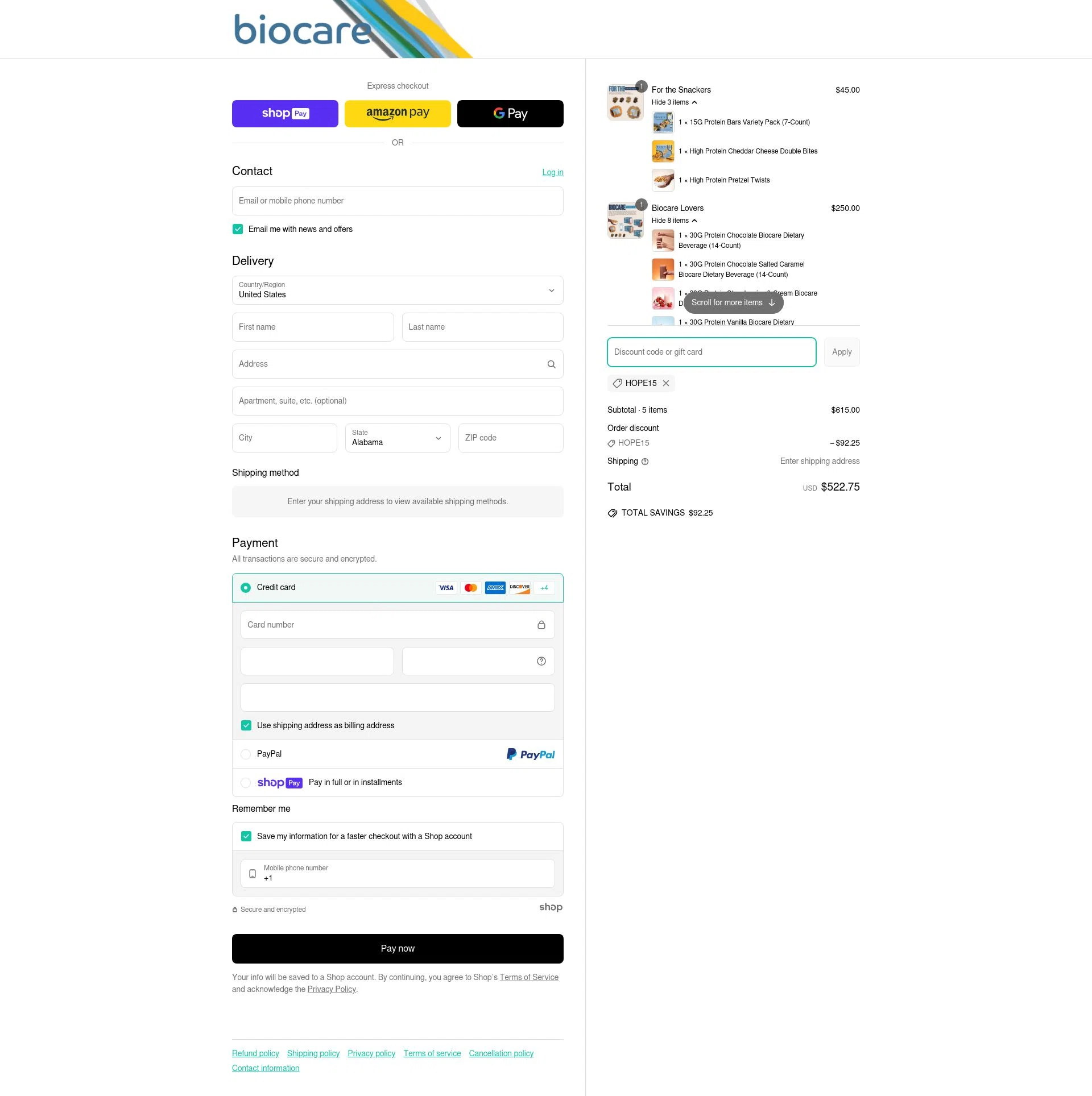 Biocare Nutrition checkout page showing Biocare Nutrition promo code box | Screenshot taken by SimplyCodes community member on May 11, 2025