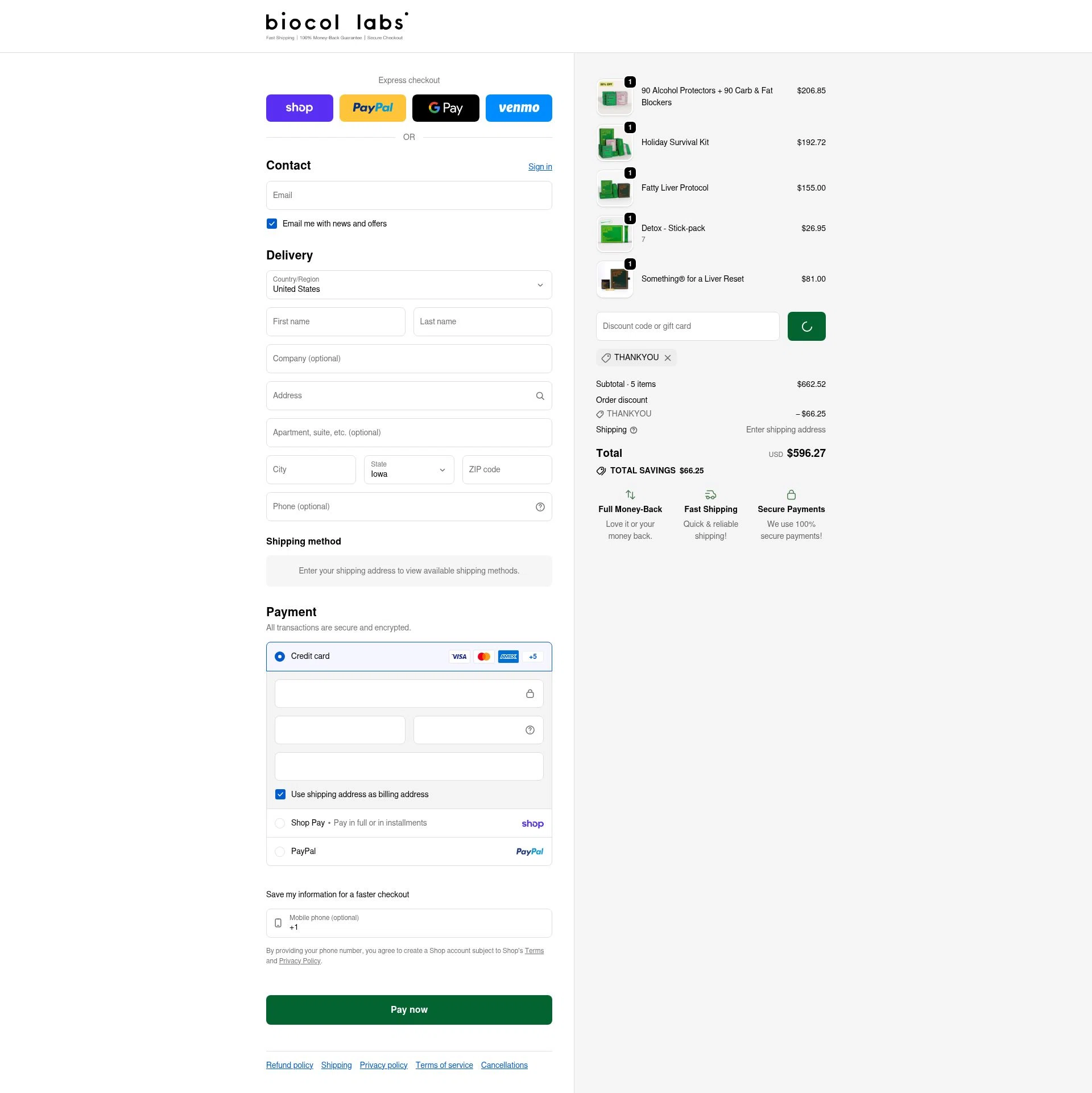 Biocol Labs checkout page showing Biocol Labs discount code box | Screenshot taken by SimplyCodes community member on Feb 4, 2026