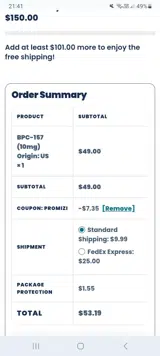 Bio Edge Peptides coupon verification screenshot