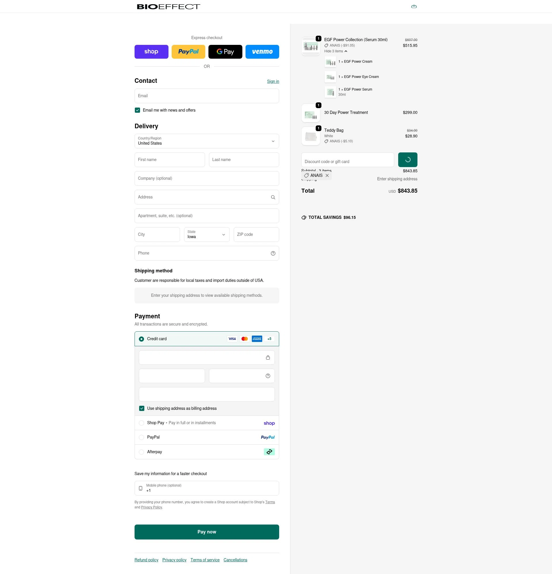 BIOEFFECT checkout page showing BIOEFFECT promo code box | Screenshot taken by SimplyCodes community member on Feb 7, 2026