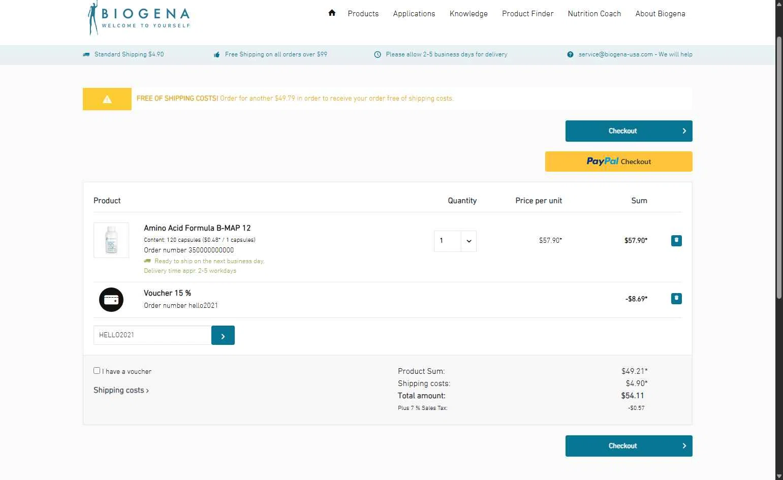 Biogena checkout page showing Biogena promo code box | Screenshot taken by SimplyCodes community member on Nov 23, 2025